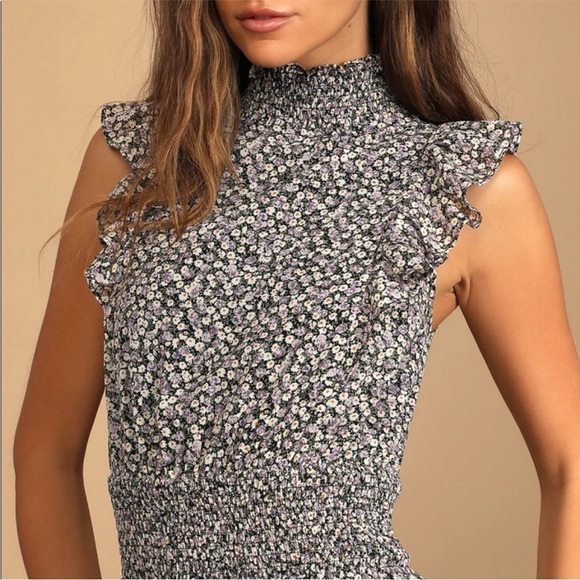 NWOT Lulus: Evalina Black Floral Print Mock Neck Maxi Dress Large - Picture 4 of 12